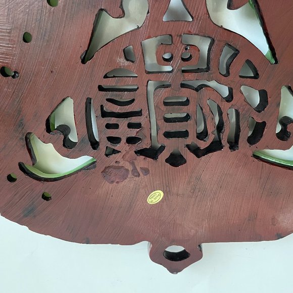 Beautiful Vintage Feng Shui Chinese Good Luck Green Resin Koi Fish Wood Wall Han - Picture 6 of 8